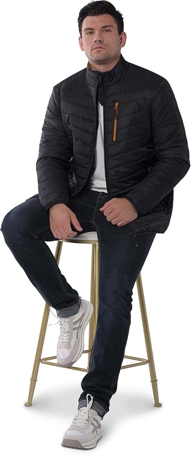 33,000ft Mens Winter Lightweight Jacket Warm Short Packable Puffer Jacket Transitional Padded Jacket Quilted Jacket for Men Lined for Hiking Travelling S Black