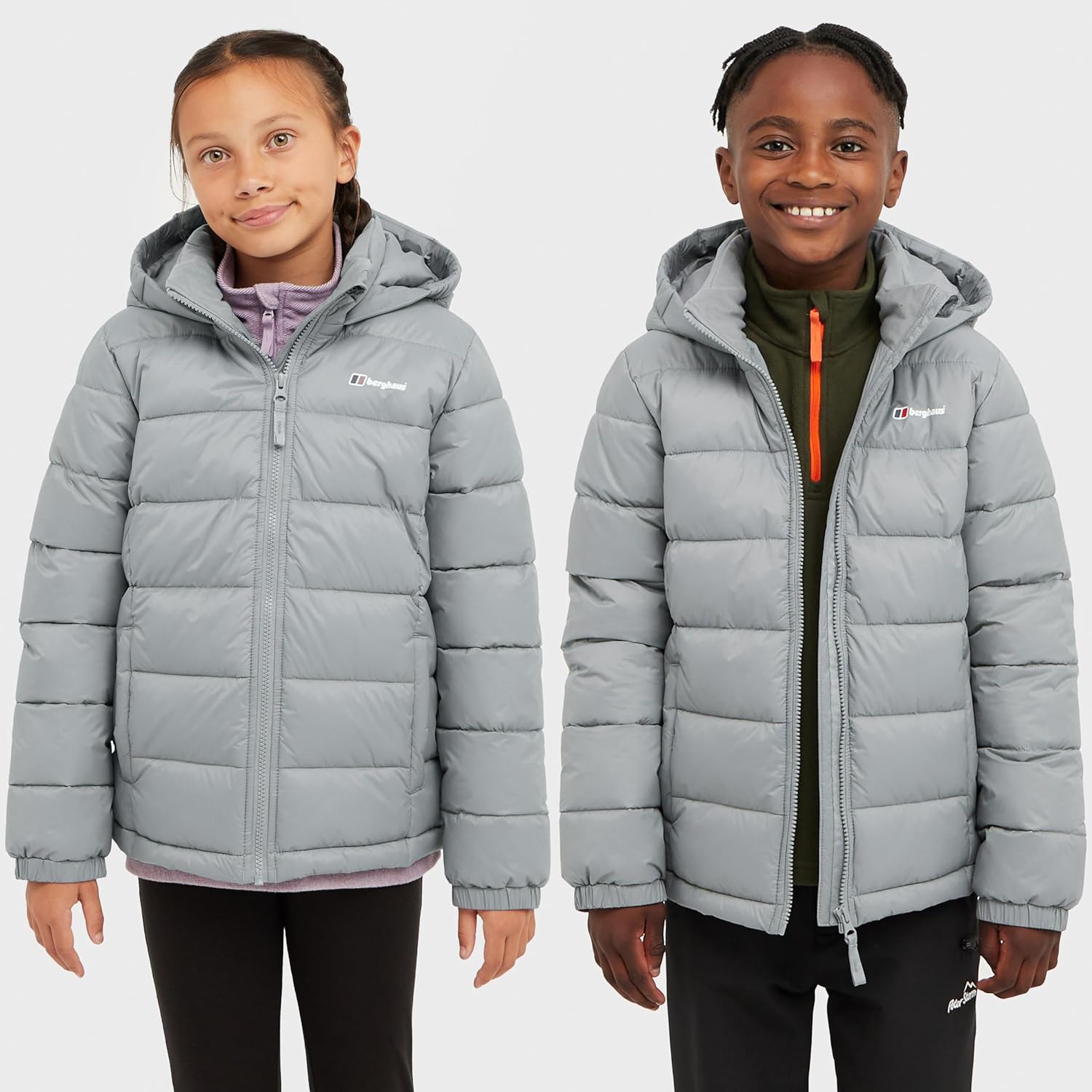 Kids' Burham Insulated Jacket with Grown on Hood & 2 Pockets, Lightweight & Water Repellent, Winter Puffer Coat for Boys and Girls, School, Walking, Hiking & Casual Every Day Wear 13 Years Grey