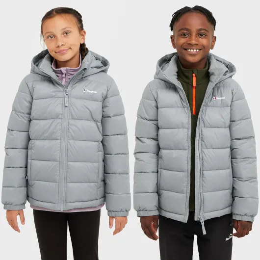 Kids' Burham Insulated Jacket with Grown on Hood & 2 Pockets, Lightweight & Water Repellent, Winter Puffer Coat for Boys and Girls, School, Walking, Hiking & Casual Every Day Wear 13 Years Grey