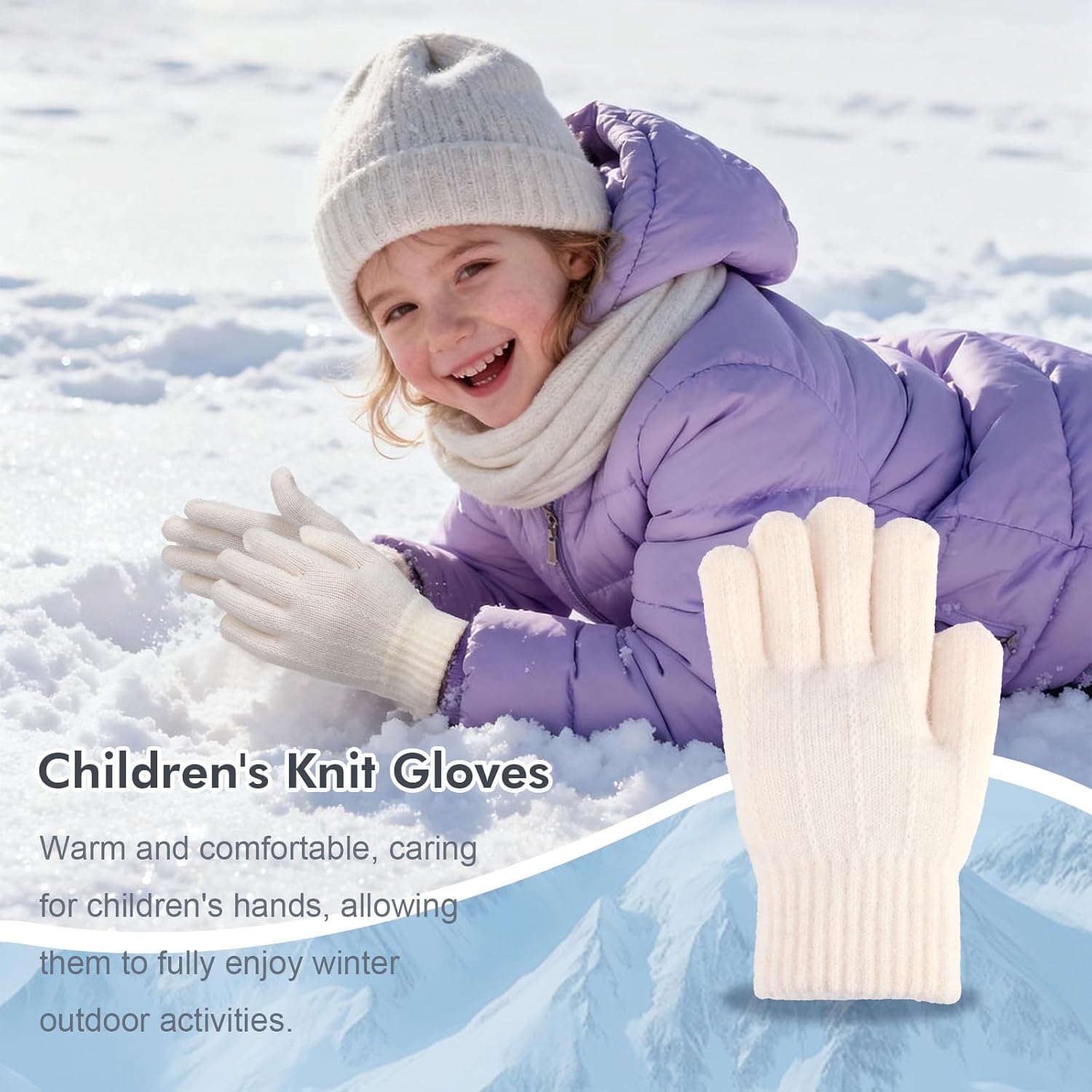 6 Pairs Kids Winter Knitted Gloves, Magic Full Finger Stretchy Warm Gloves for Boys & Girls, Unisex, Ages 6-10 Years Light Purple,Light Blue,Light Pink,Black,Light Gray,White