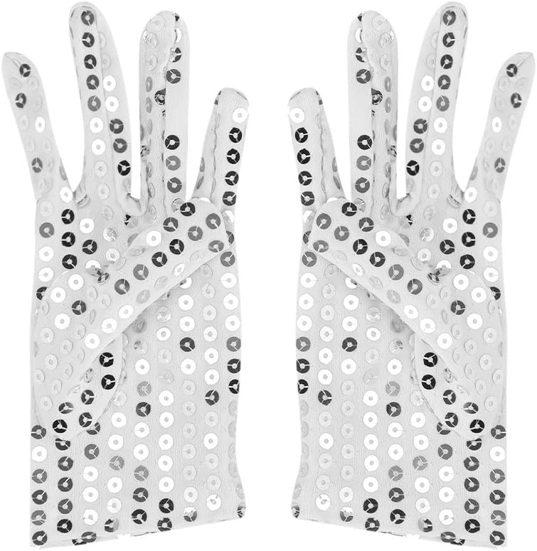 Kids Sparkling Sequins Gloves Glitter Dance Full Finger Gloves Children Fancy Dress Opera Short Gloves Bling Stage Performance Cosplay Party Hand Wear for Wedding Christening Holy Communion Halloween Silver