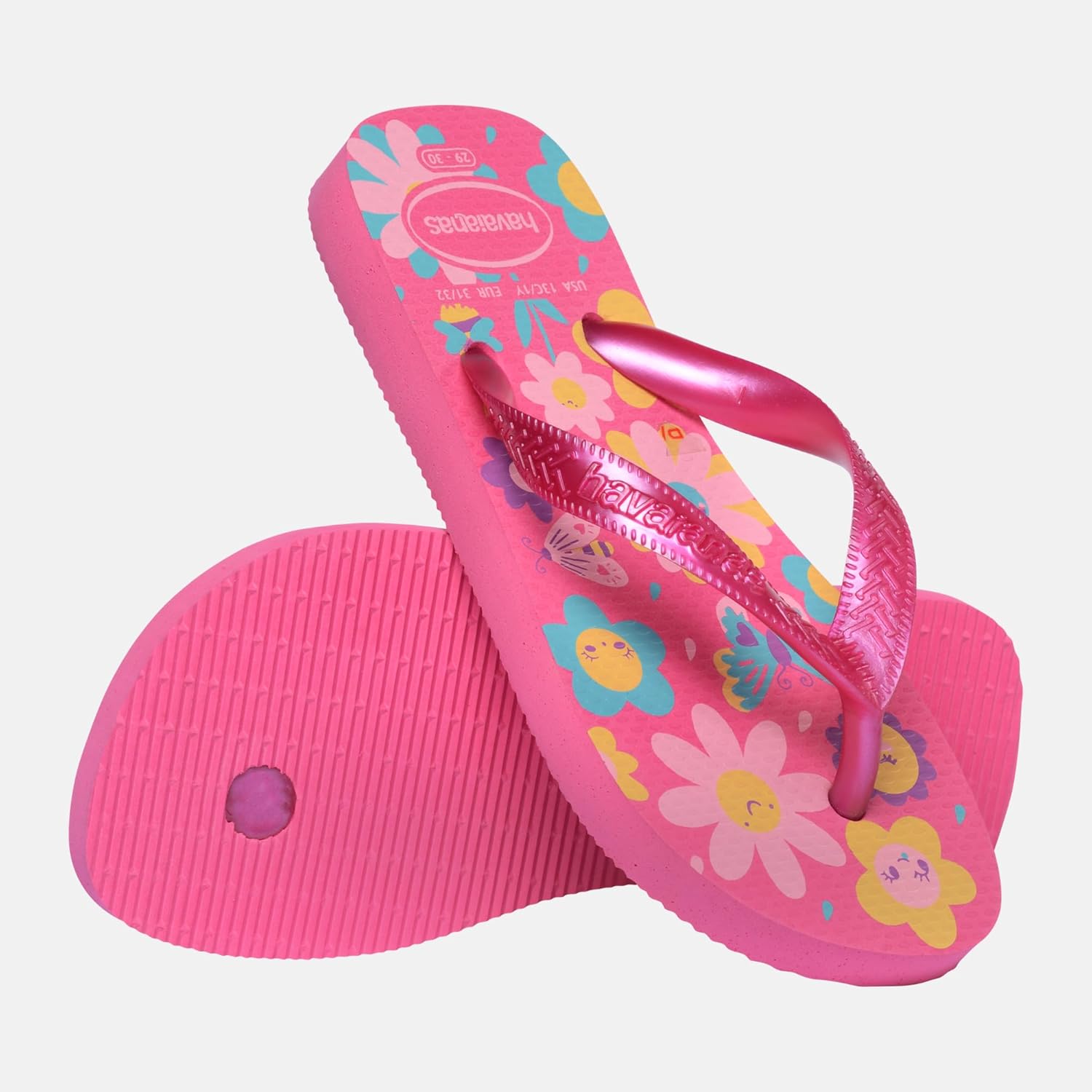 Kids Flores, Flip-Flops, Comfortable, Durable and Fun, Sole with Floral Print, Metallic Straps and Non-Slip Sole, Girls 3.5/4 UK Pink Flux Pink Gum