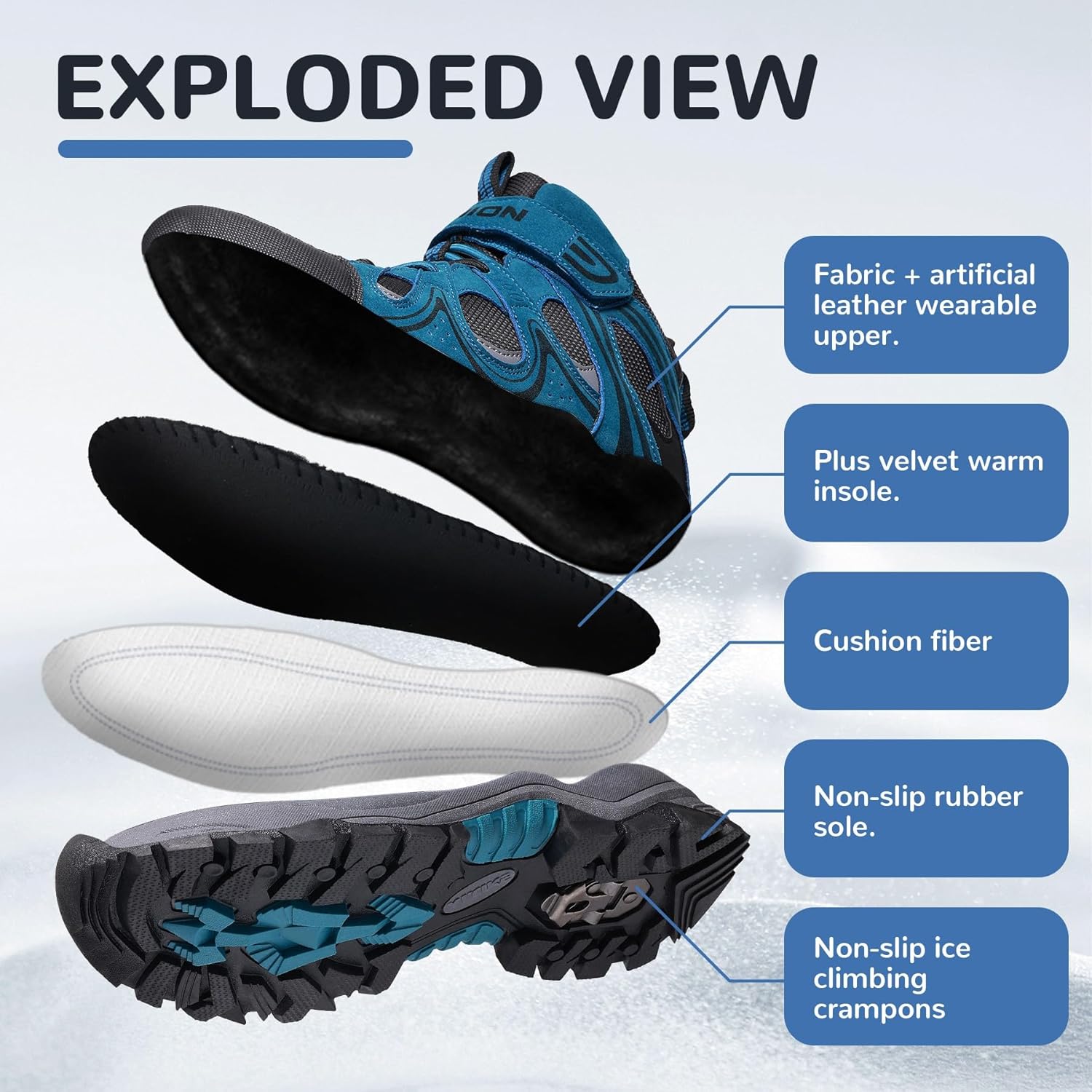 Kids Winter Snow Boots Boys Girls Warm Hiking Boots Walking Trainers 2.5 UK Lake Blue
