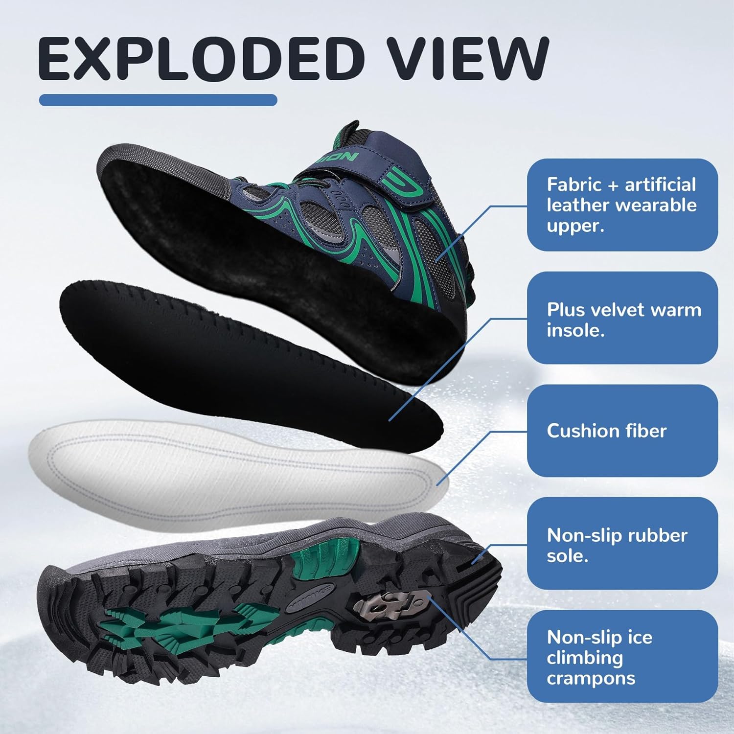 Kids Winter Snow Boots Boys Girls Warm Hiking Boots Walking Trainers 3.5 UK Blue Green