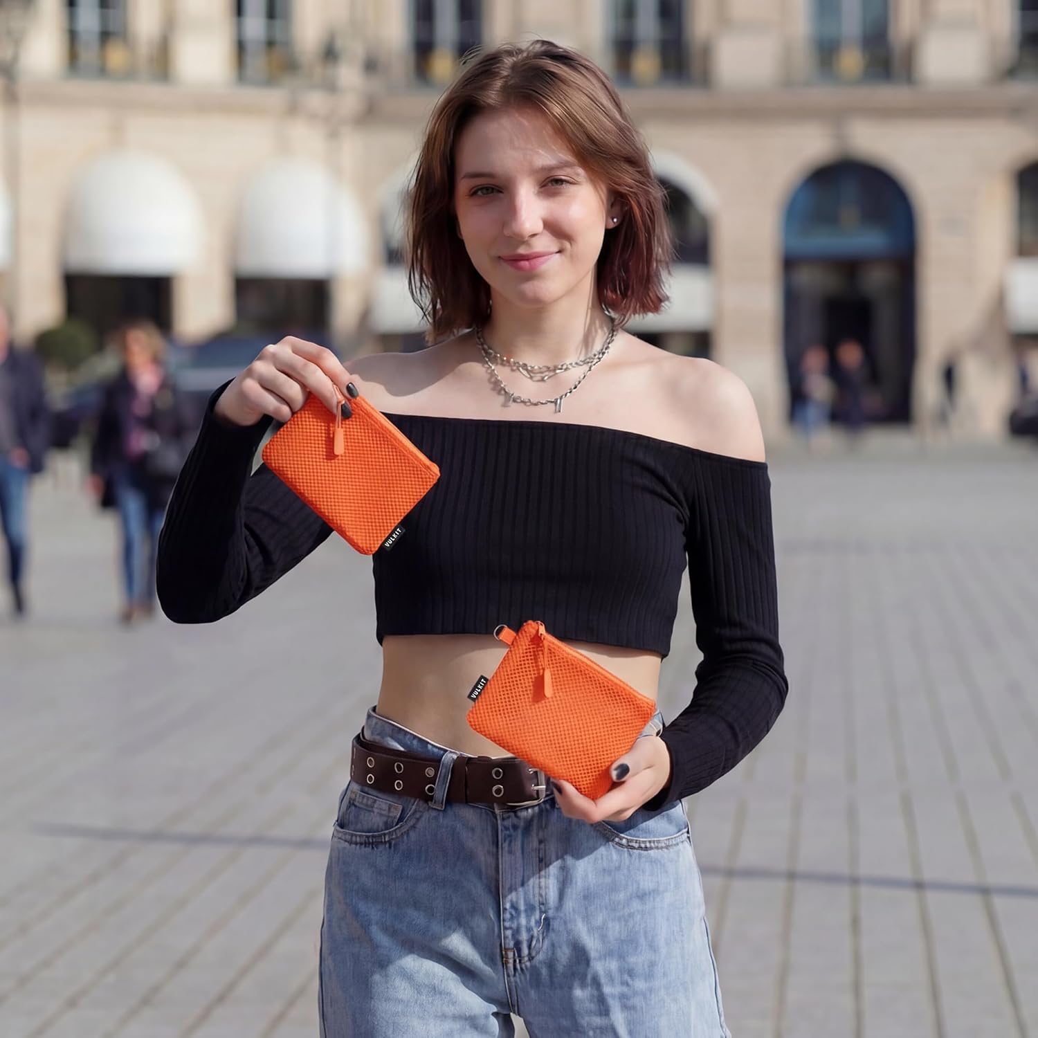 2 Packs Zip Wallet Small Coin Purses Multifunctional Travel Pouch Mini Storage Bag Portable Double Fastener Case Orange