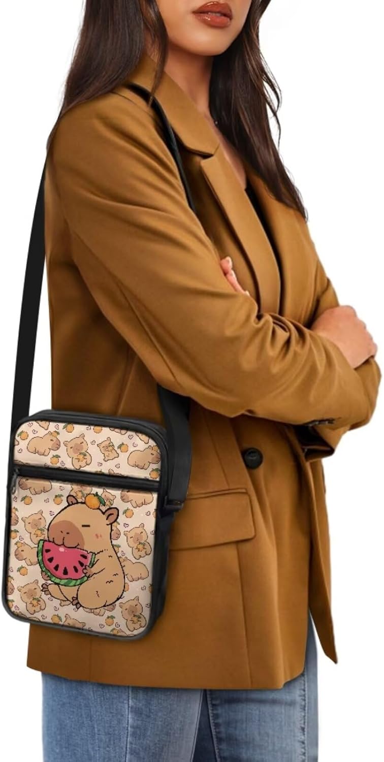 Crossbody Purse for Women Travel Messenger Tote Bags Mini Wallet Zipper Shoulder Handbags with Adjustable Strap Funny Capybara Watermelon