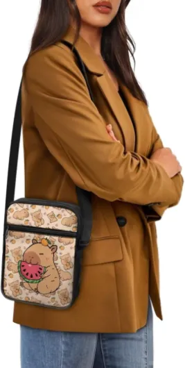 Crossbody Purse for Women Travel Messenger Tote Bags Mini Wallet Zipper Shoulder Handbags with Adjustable Strap Funny Capybara Watermelon