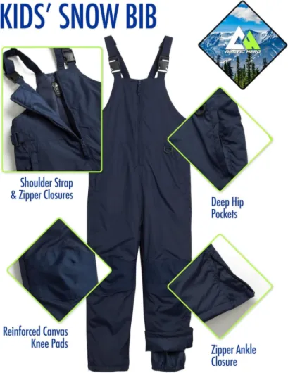 Arctic Hero Kids Snow Bibs - Boys and Girls Weatherproof Insulated Bibs Snow Pants Waterproof Overalls (Sizes 2T-18) 16-18 Marine