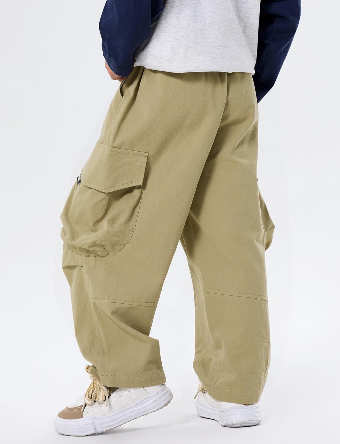Boys Cargo Pants Kids Baggy Trousers Y2K Hip Hop Streetwear Loose Sweatpants Elastic Waist for 5-15 Years Khaki 12-13 Years