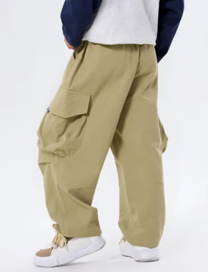 Boys Cargo Pants Kids Baggy Trousers Y2K Hip Hop Streetwear Loose Sweatpants Elastic Waist for 5-15 Years Khaki 12-13 Years