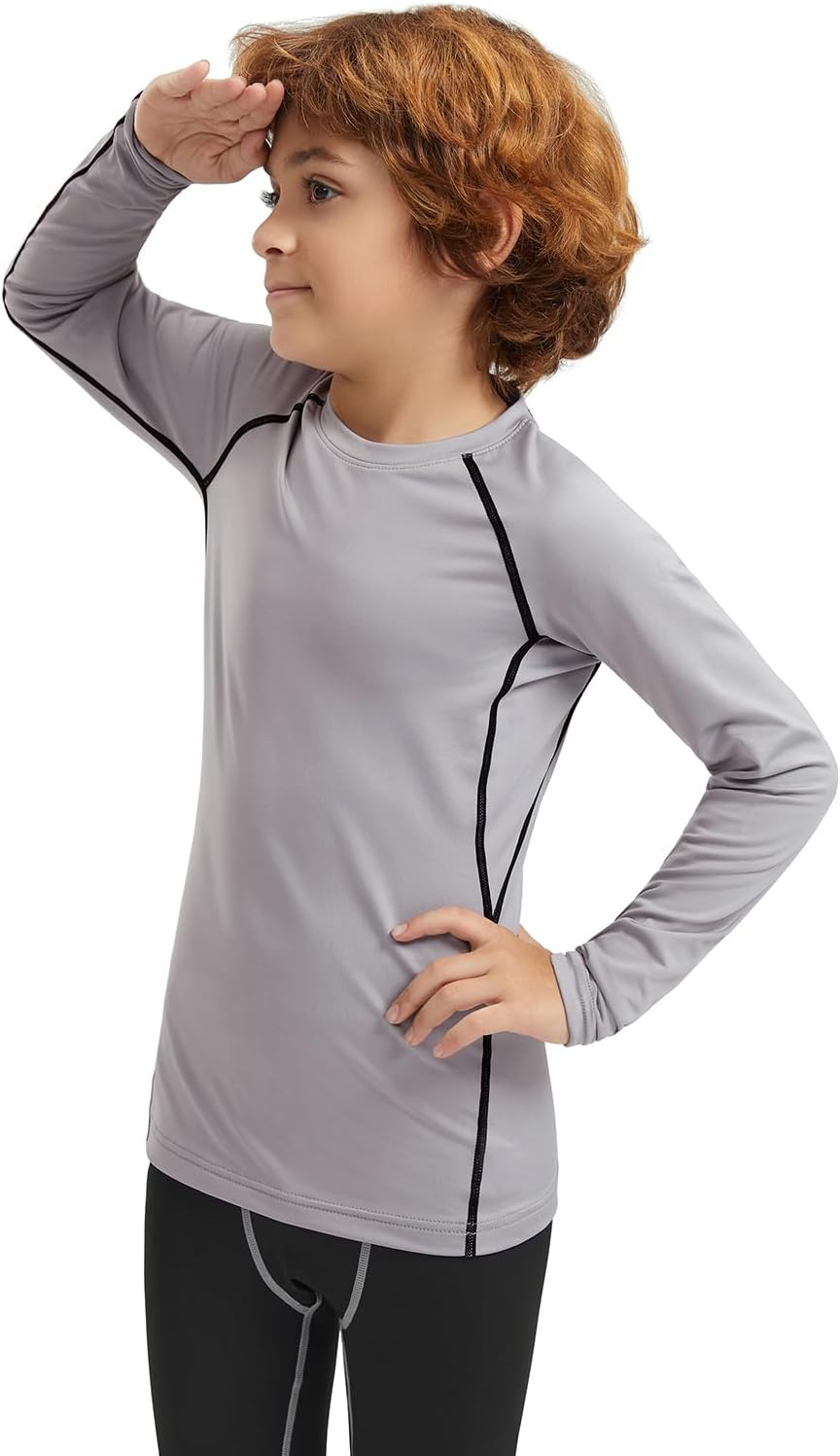 4 Pack Boys' Long Sleeve Base Layer Top, Kids Compression Shirt Moisture-Wicking Athletic Sports Undershirt Quick Dry Breathable, Football Running Baselayer Tops 13 Years Black/Grey/Black/Navy Blue