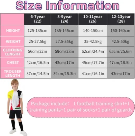 Kids Football kit,#7#10 Commemorative Edition Soccer Jerseys Football Kits for Kids Boys Girls,Training Shirts Shorts Socks Guard Plate Keychain, Gifts for Children White 8-9 Years
