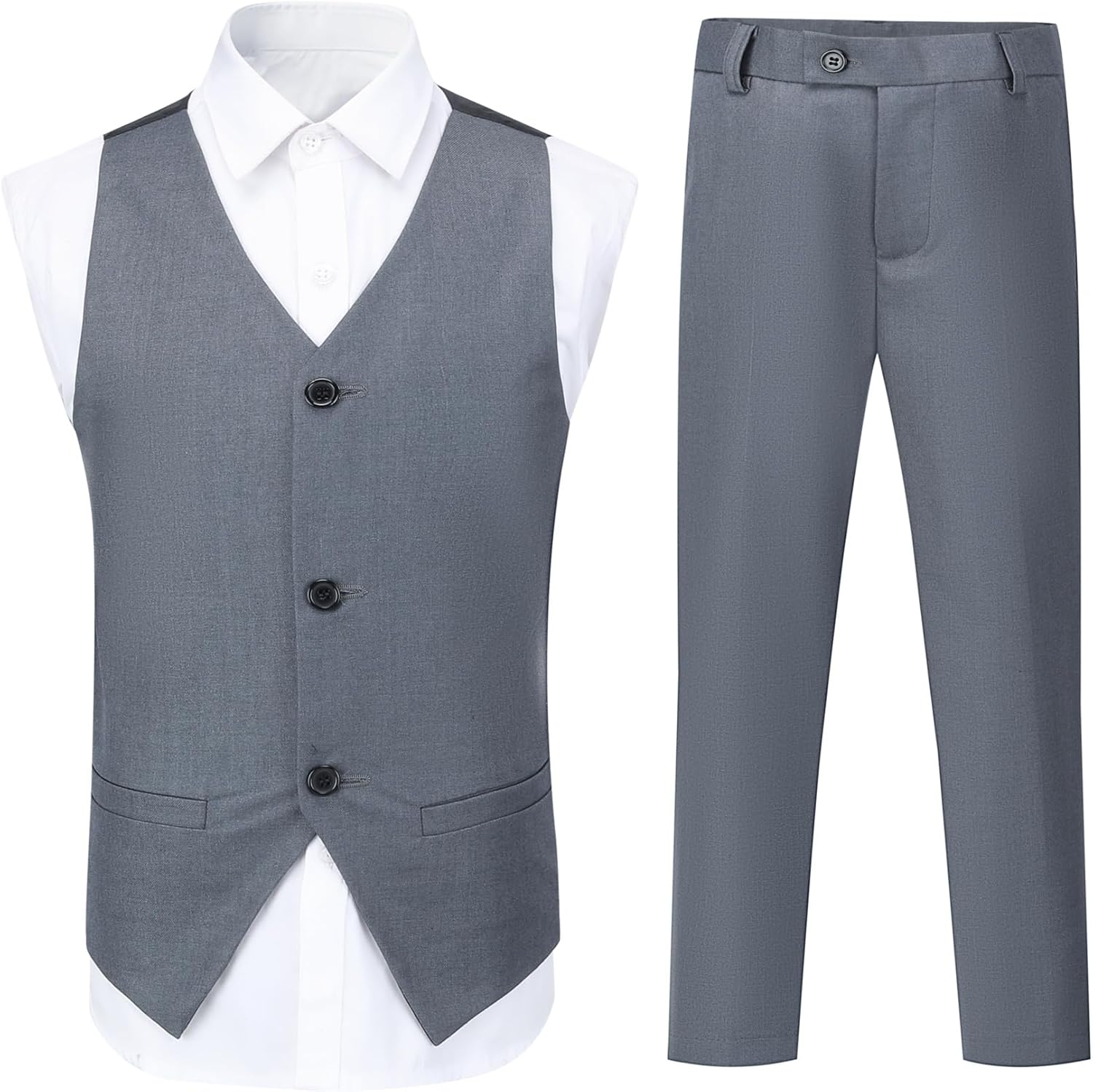 Boys 3 Piece Suits One Button Lapel Collar Suits Wedding Birthday Party Prom Performance Suit Blazer Vest Trousers Multicolour Grey 8 Years