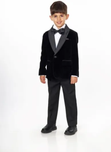 Boys Kids Velvet Tuxedo Jacket Children Wedding Party Tailored Fit Dinner Blazer 7 Years Tux Black
