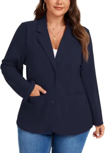 XL-5XL Plus Size Long Sleeve Blazer Ladies Business Smart Outerwear Womens Casual Notch Lapel Jackets Loose Fit with Button Pockets N-navy 4XL Plus