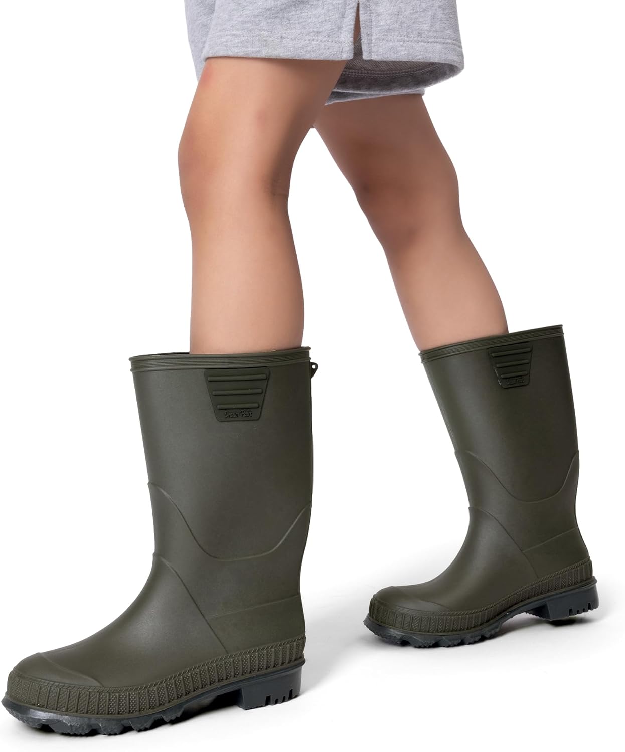 Kids Rain Boots Easy-On Lightweight Non-Slip Outsole for Boys & Girls Outdoor Rainy Day Play 4 UK Olive