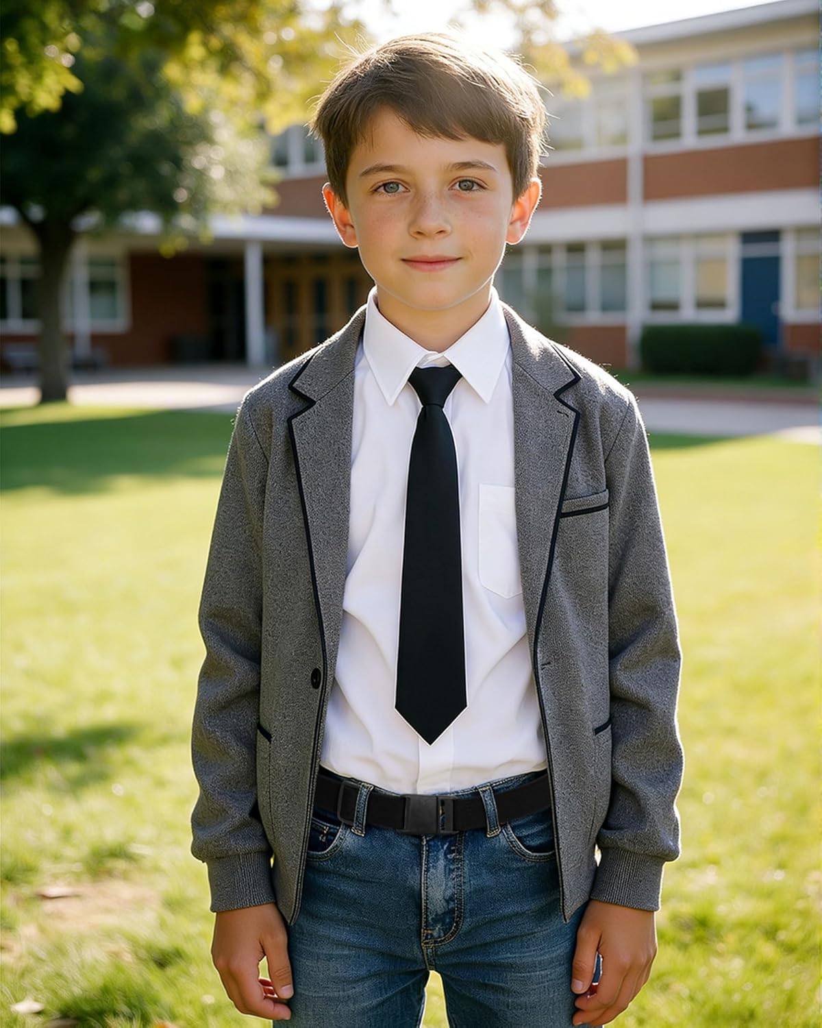 Kids Elastic Belts for Boys, Adjustable Hole-Free Waist Belt with Plastic Buckle-Ideal for School Uniforms & Casual Wear Black