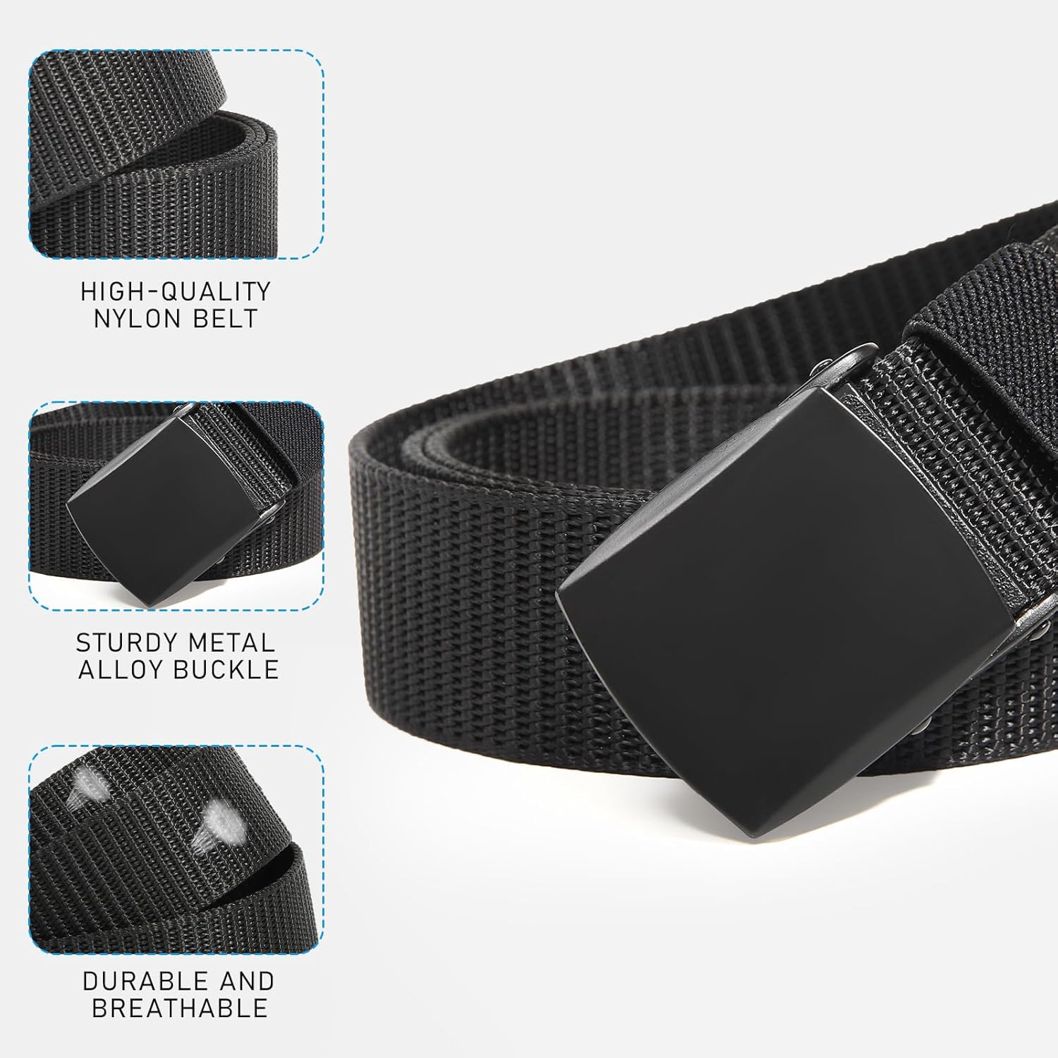 Kids Nylon Belt for Boys and Girls - Children's Belts for Boys age 6-12 Holeless Black Belt kids Schooluniform Belt with Silver Buckle A-black Buckle/Black Belt S (3-7yrs)