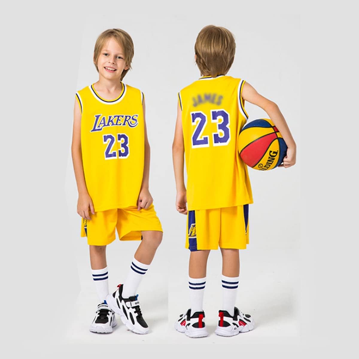 Kids Boys Basketball Kit 2 Piece Sleeveless Basketball Training Jersey and Shorts Set Yellow 8-10 Years