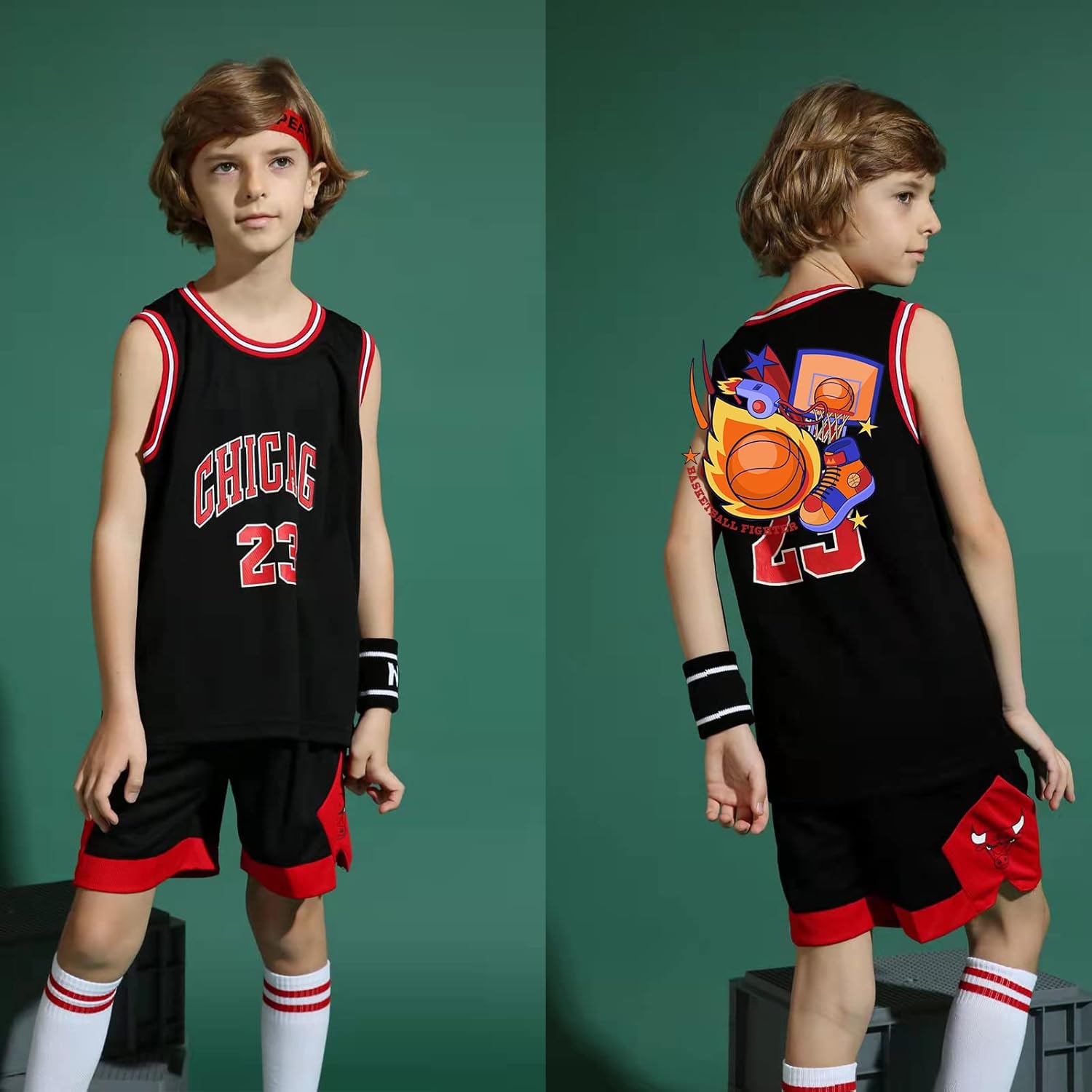 Kids Boys Basketball Kit 2 Piece Sleeveless Basketball Training Jersey and Shorts Set Black 14-16 Years