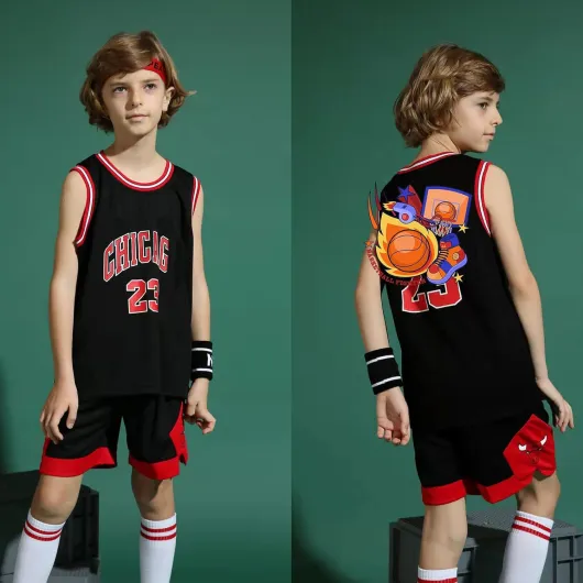 Kids Boys Basketball Kit 2 Piece Sleeveless Basketball Training Jersey and Shorts Set Black 14-16 Years