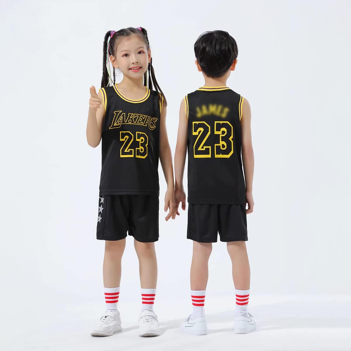 Kids Boys Basketball Kit 2 Piece Sleeveless Basketball Training Jersey and Shorts Set Black-23 11-14 Years