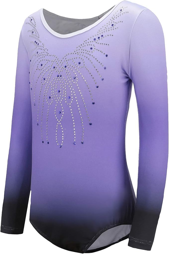 Gymnastics Leotards for Girls Long Sleeve/Sleeveless Sparkle Ballet Dance Gymnastics Athletic Leotards Shinning Diamond for Kids 5-12 Years 7-8 Years Purple-long sleeved set
