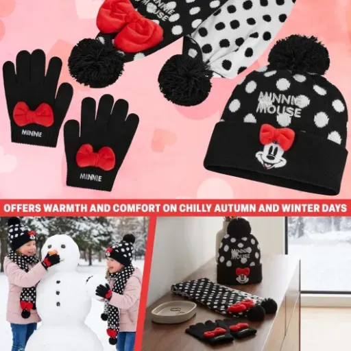 Disney Minnie Mouse Gloves, Scarf & Beanie Set Review: cute winter bundle that keeps kids actually warm
