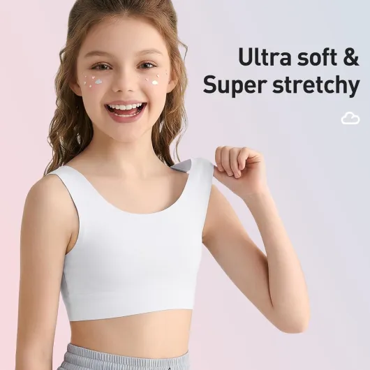 Girls Sports Bra Crop Tops for Girls Non Padded Training Bras Kids to Teens 7-12 Years Multipack 11-12 Years White+nude+pink+blue