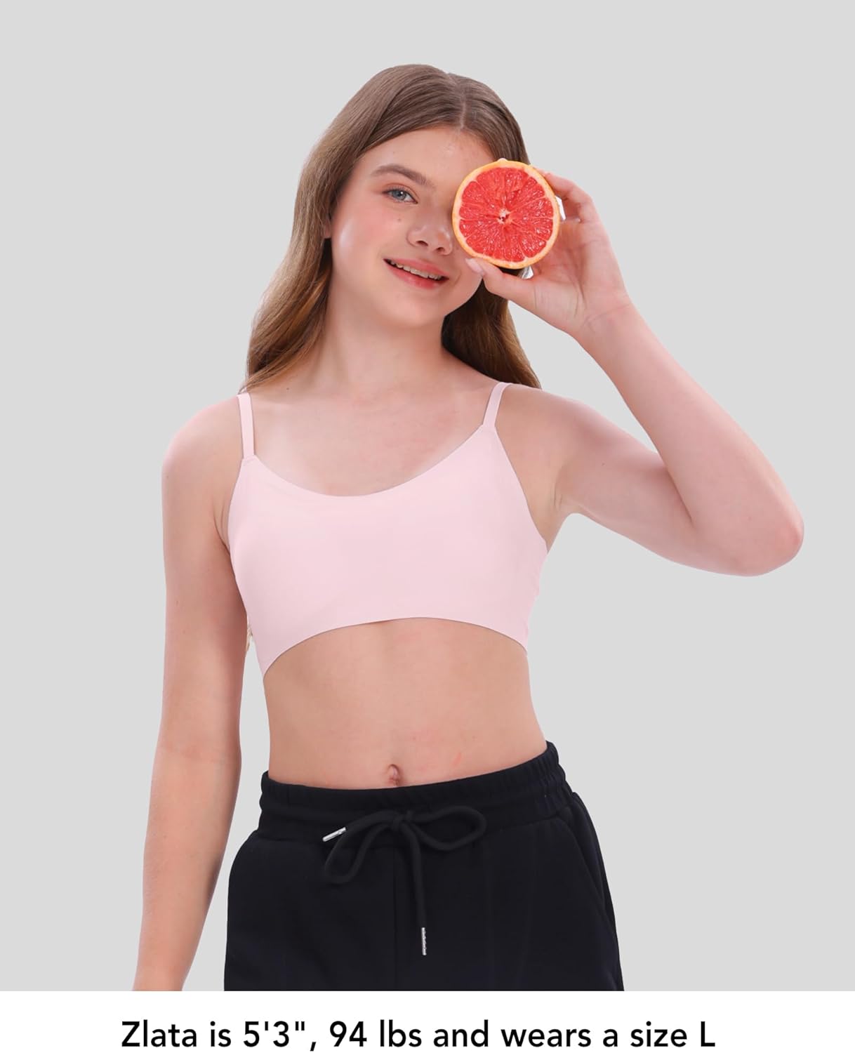Training Bras for Girls with Soft Fixed Padding, Seamless Sports Girls Bras 10-16 Years Old, Adjustable Strap Design 12 Years Warm Beige/White/Pink/Black