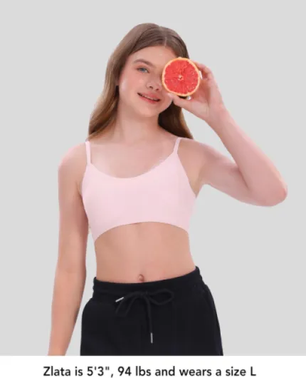 Training Bras for Girls with Soft Fixed Padding, Seamless Sports Girls Bras 10-16 Years Old, Adjustable Strap Design 12 Years Warm Beige/White/Pink/Black