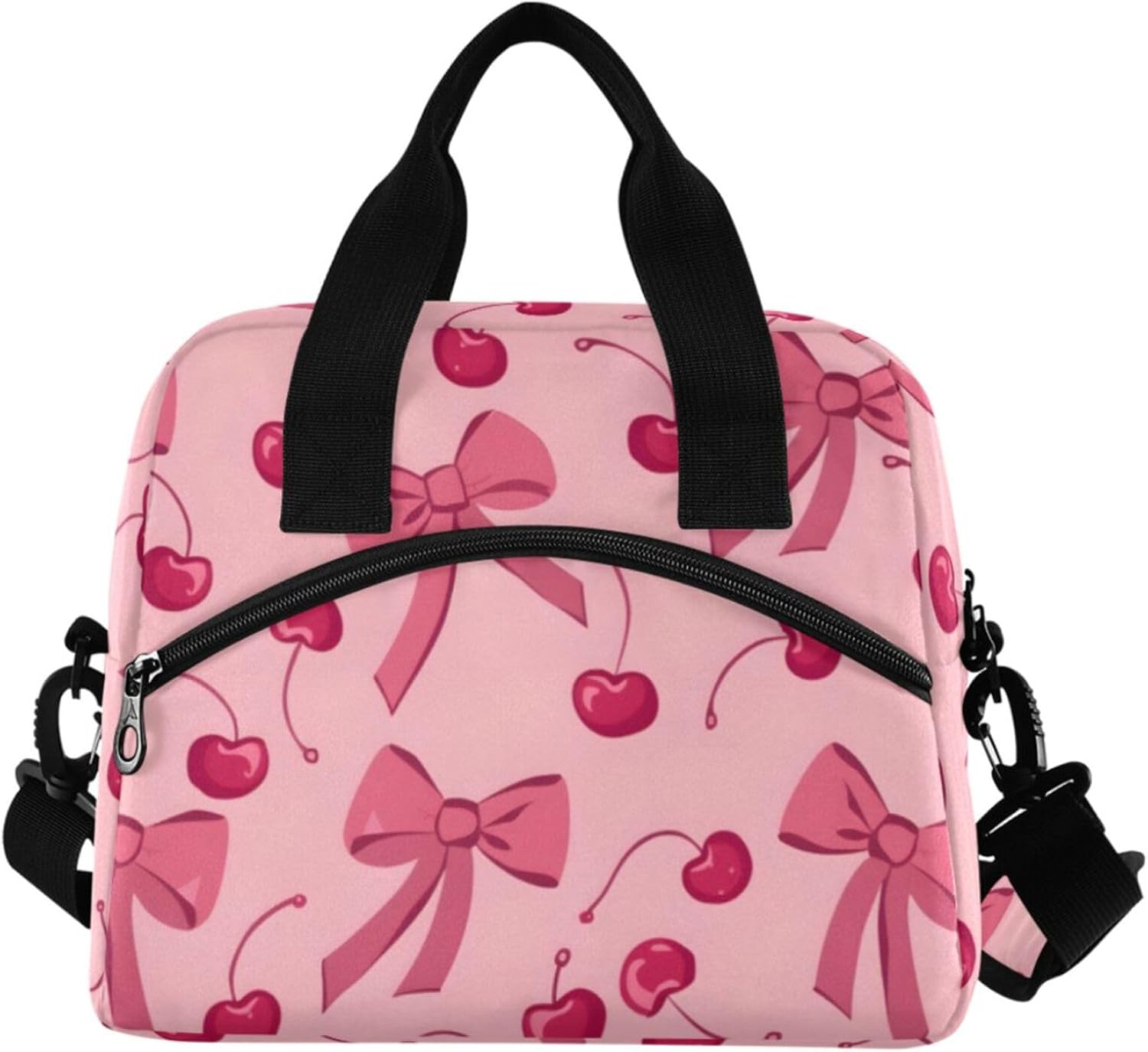Mnsruu Pink Bow Cherry Insulated Lunch Bag for Women Kids Reusable Leakproof Children's Cooler Bag Lunch Box Bags for Work School BBQ Picnic Red Bow