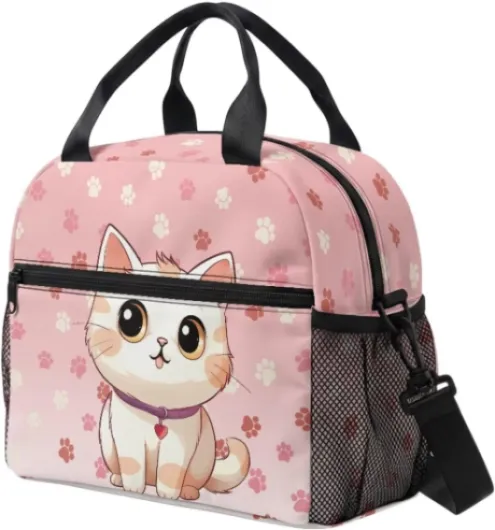 Cute Cat Lunch Box Thermal Lunch Bag for Kids Back to School Cooler Bag Durable Insulated Lunch Bags Food Container Storage