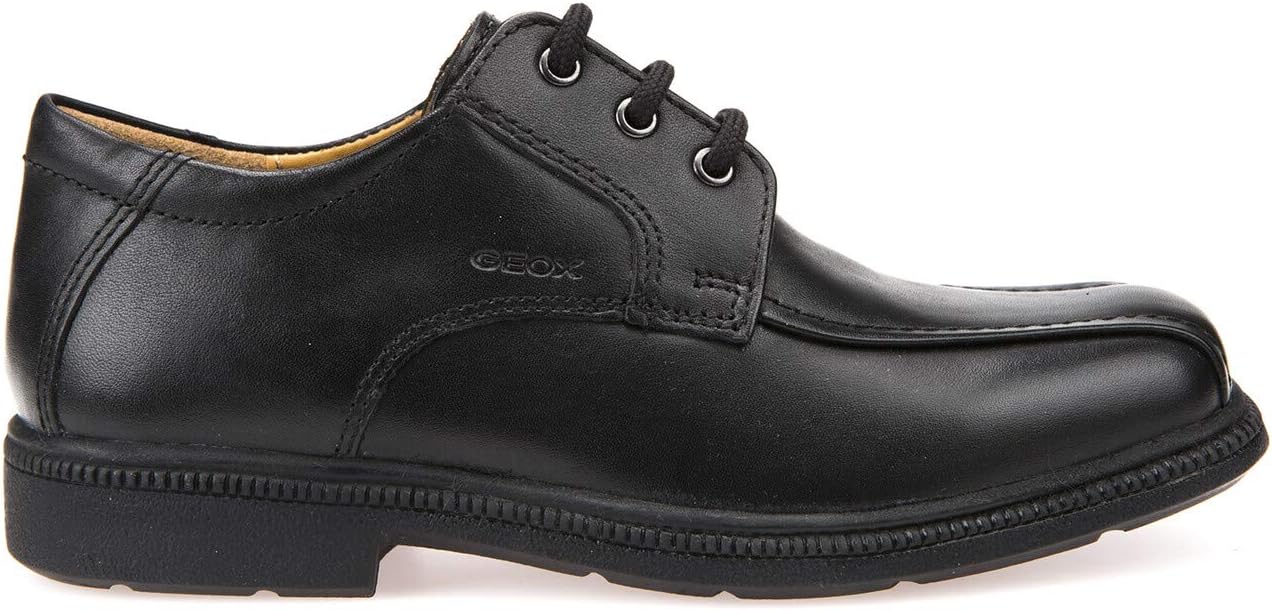 Geox Boy's Jr Federico H Shoes - Black, 5 (Youth) - Full Leather Upper, Uniform, Derby, Lace-Up, Work, Solid, Moderate Cushioning, Flat Heel, Breathable and Waterproof Membrane 6.5 UK Black