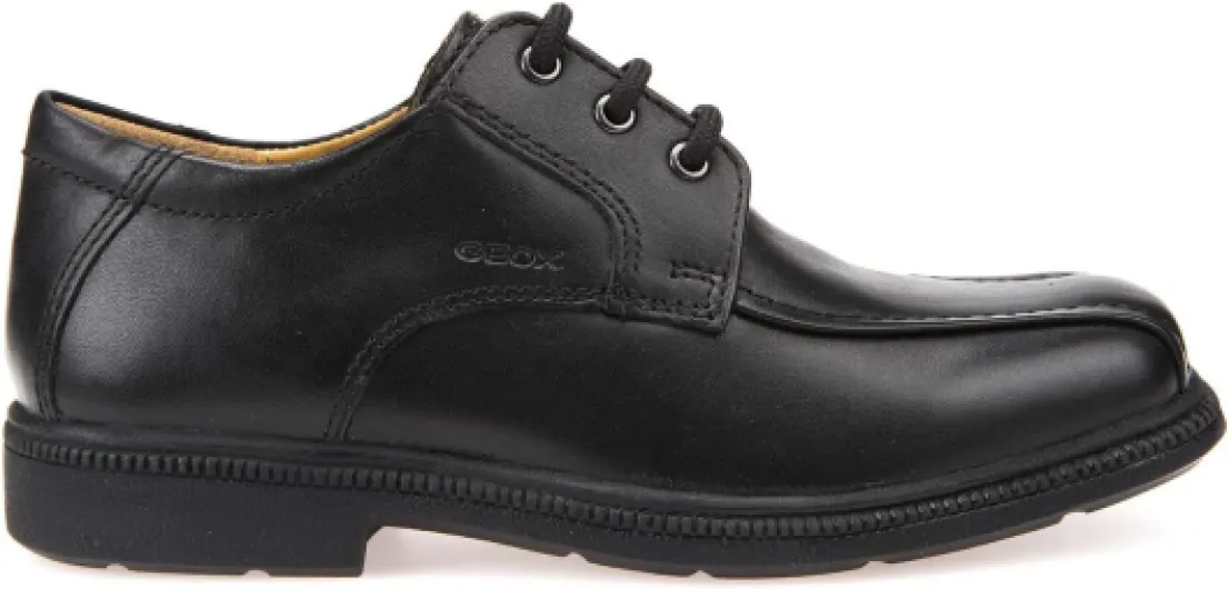 Geox Boy's Jr Federico H Shoes - Black, 5 (Youth) - Full Leather Upper, Uniform, Derby, Lace-Up, Work, Solid, Moderate Cushioning, Flat Heel, Breathable and Waterproof Membrane 6.5 UK Black