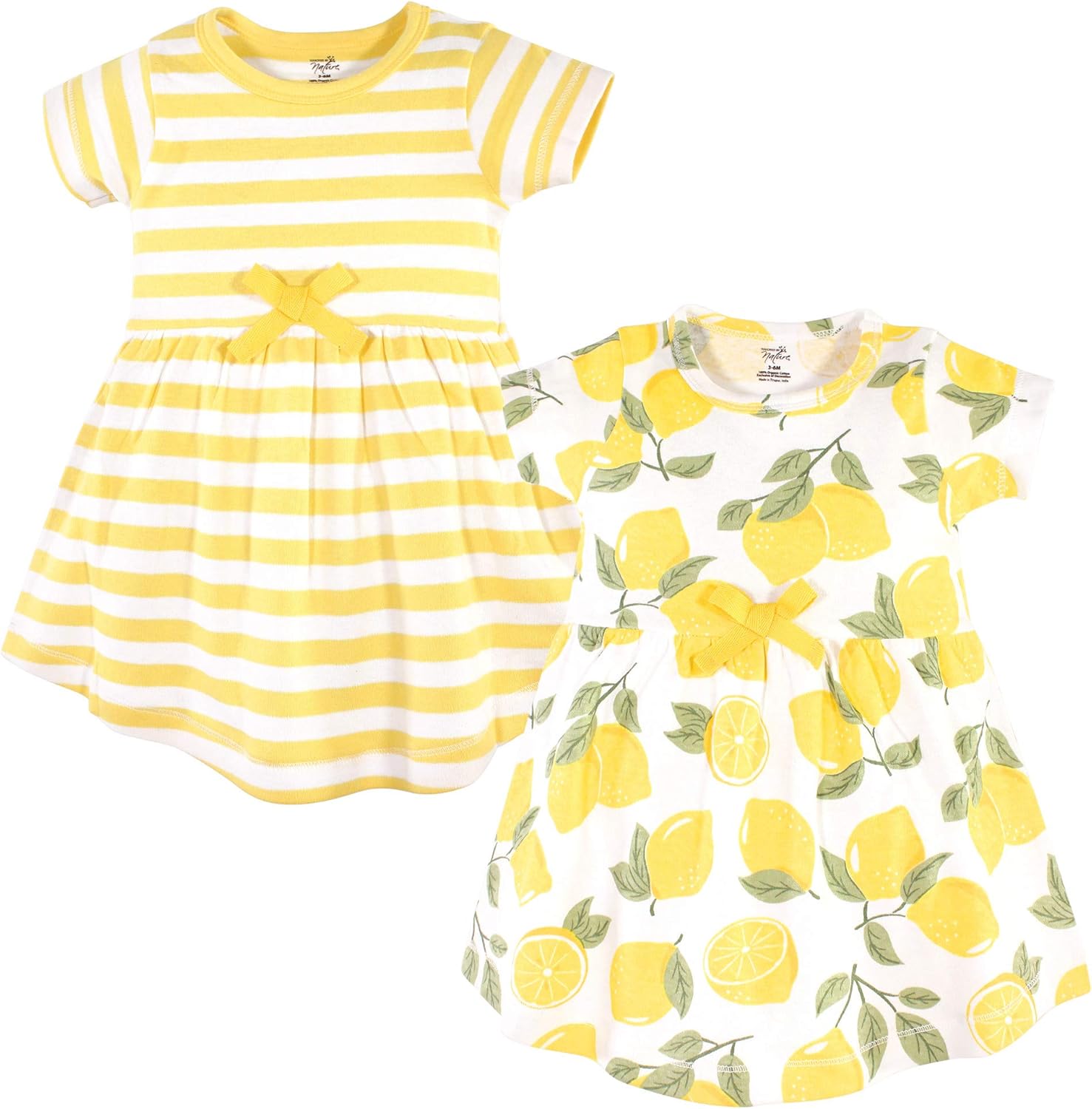 Touched by Nature Baby Girls Organic Cotton Short-Sleeve and Long-Sleeve Dresses Casual Dress S Lemon Tree