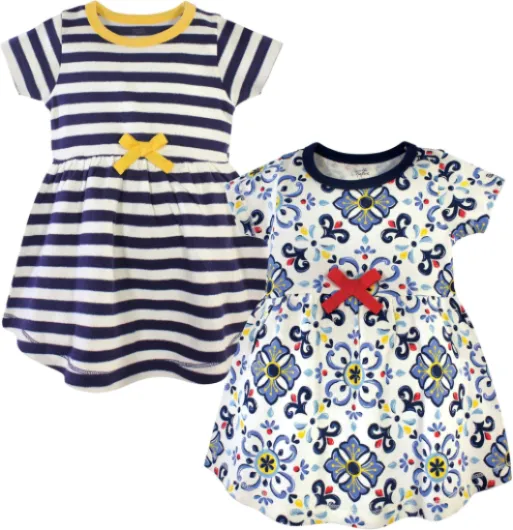 Touched by Nature Baby Girls Organic Cotton Short-Sleeve and Long-Sleeve Dresses Casual Dress 4 Years Pottery Tile Short Sleeve 2 Pack