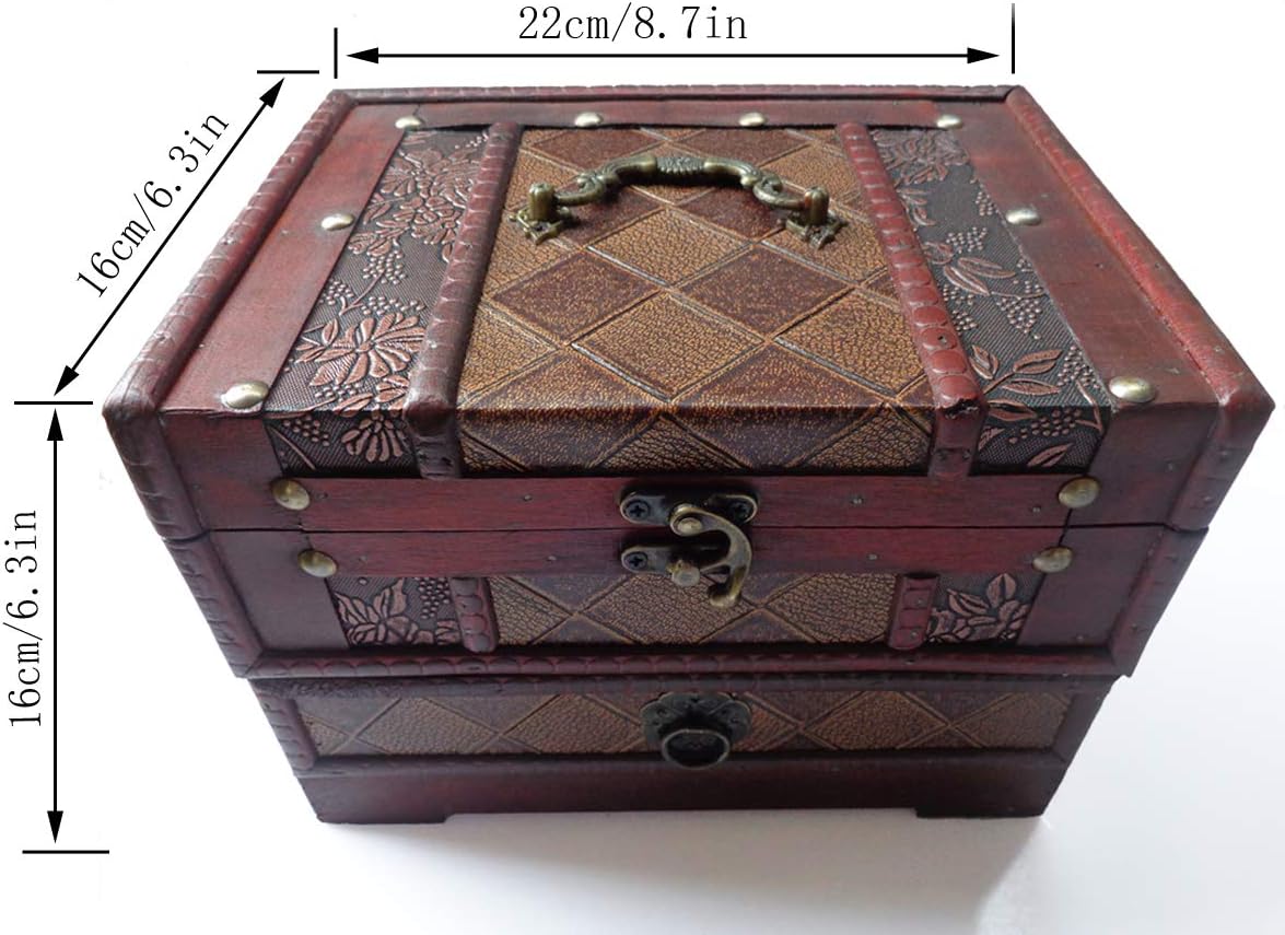 Retro Vintage Wooden Jewelry Box Storage Box Organizer Container Case Chest Trinket Box with Mirror for Gilrs Girlfriend Women for Mother's Day 22 * 16 * 16cm Style 2
