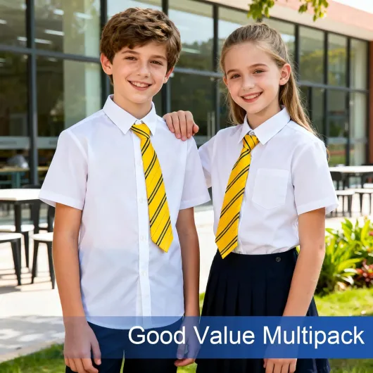2 Pack Boys' School Shirts White Short Sleeve Button Down Shirts School Uniform Regular Fit Easy Iron for Ages 3-16 Years White 13-14 Years