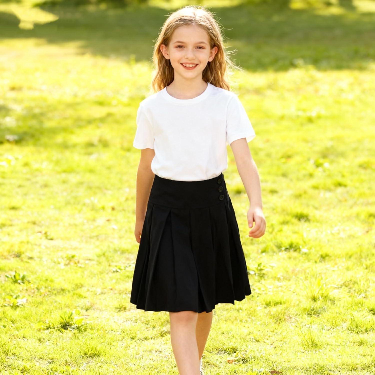 Girls School Uniform Skirt: Kids Adjustable Waist Pleated Dance Skort 12-13 Years Black