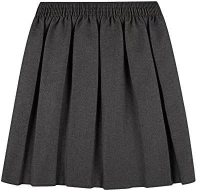 Girls School Uniform Skirts Back to School Box Pleated Round Elasticated Skirts 2-16 Years 15-16 Years Grey