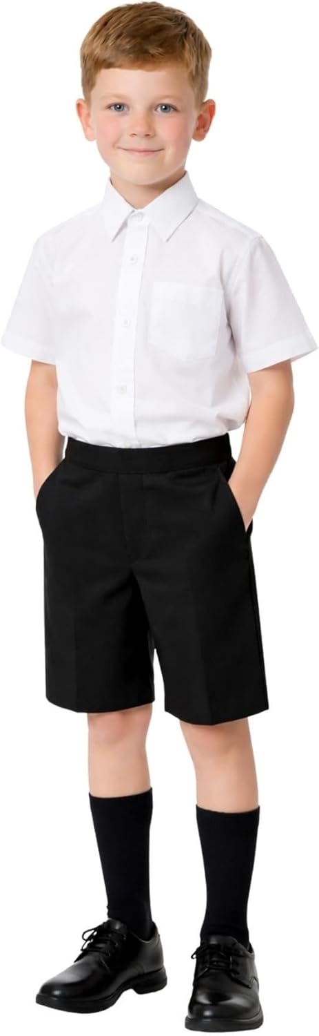 School Stitch® Pack of 3 Boys School Shorts, Kids Waist Adjuster with Half Elasticated Back Pull On Teflon Coated Black Short Pants, Plain School Uniform Boys Knee Length Shorts with Pockets Ages 2-13 Black 8-9 Years