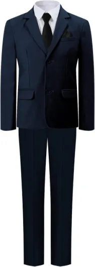 6pcs Boys Suits Set, Blazer & Trousers & Waistcoat & Shirt & Tie with Pocket Square, 5-13 Years 11-12 Years Dark Navy