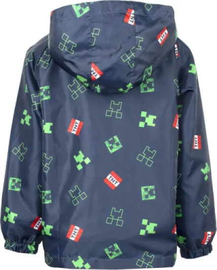 Minecraft Raincoat for Boys Age 5-12 Outdoor Waterproof Jacket with Lining and Hood Lightweight and Machine Washable - Size 9-10 Years 11-12 Years Navy Blue