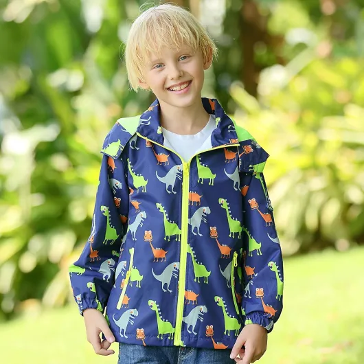 Boys Girls Rain Coat,Outdoor Waterproof Jackets with Hood,Dinosaur Kids Raincoat Age 2-7 Years Navy 4-5 Years