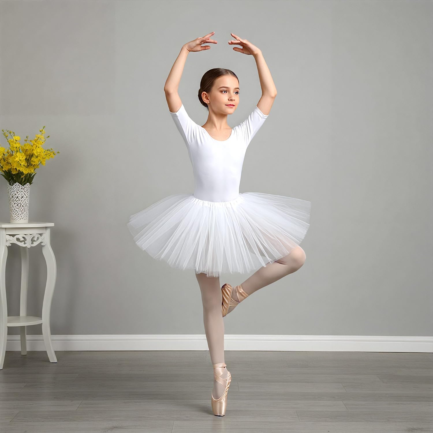Tutu Skirt for Girls, Tulle Dresses with Stretchable Tie Dye Ribbons, Fancy Princess Party Dress, Ballet Dance Costume (Ages 3-8, White).