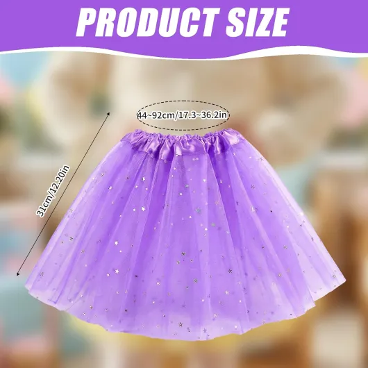 Tutu Skirt for Women Girls - Elastic Waistband, Three-Layer Tulle Ballet Skirt Adorned with Sequined Stars,Fairy Costume, Suitable for Birthday Parties, Halloween, Christmas Parties, etc - Purple