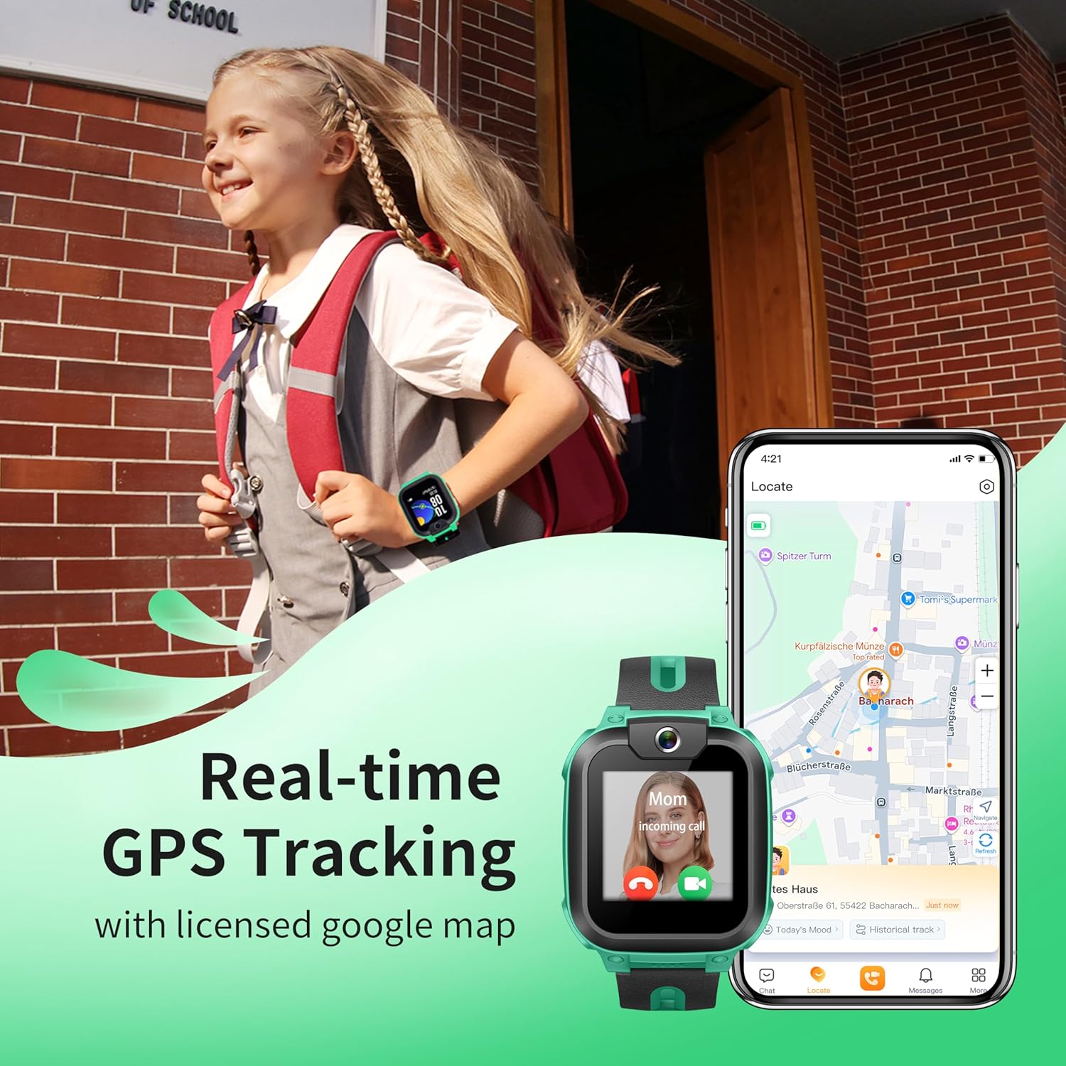 Watch Phone Z1 Kids Smart Watch, 4G Kids Smartwatch with Video and Phone Call Durable, GPS Watch and IPX8 Water Resistance (Green)